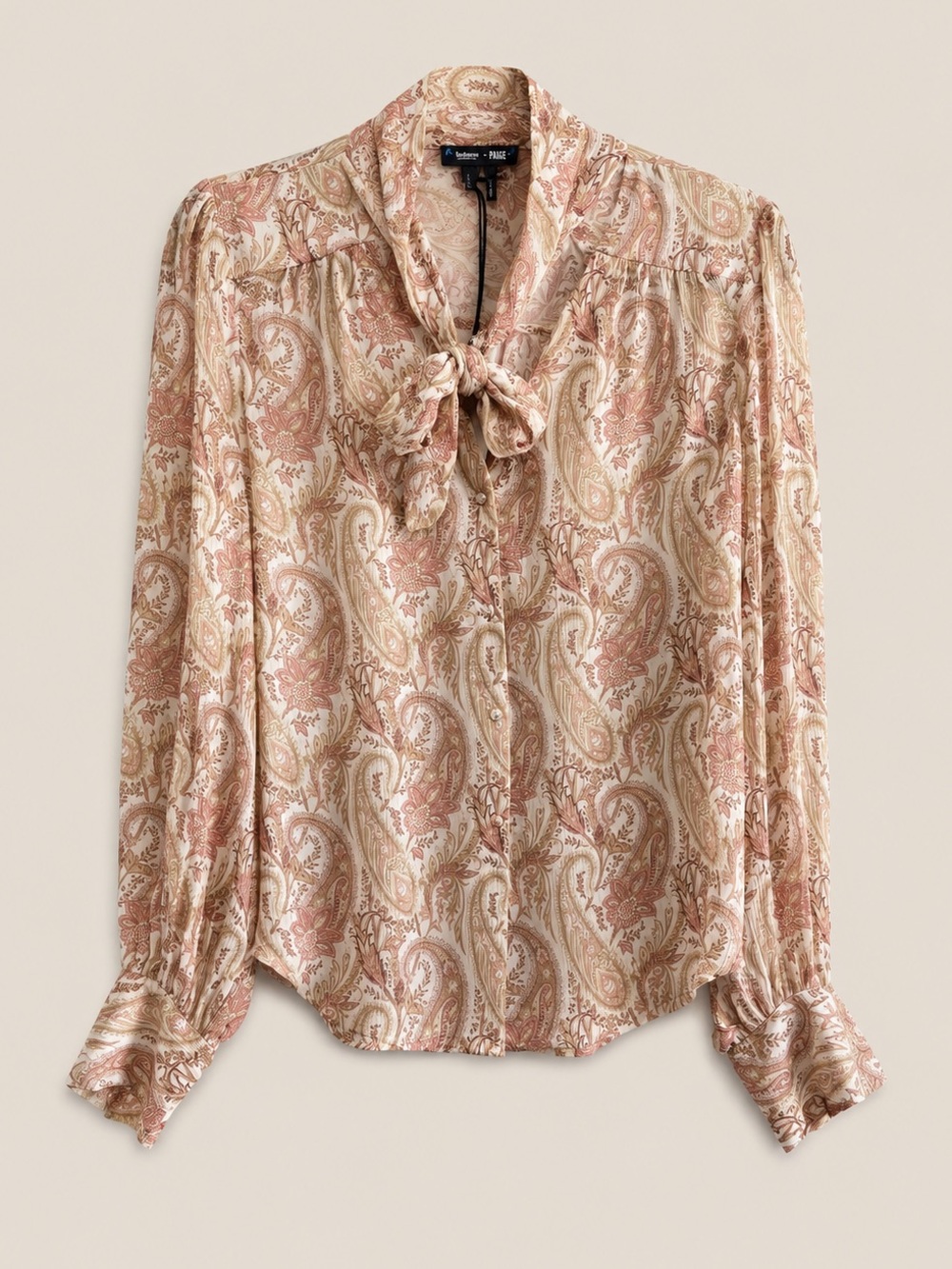 PAIGE x Sanderson Cleobelle 100% Silk Paisley Tie Neck Blouse NWT S